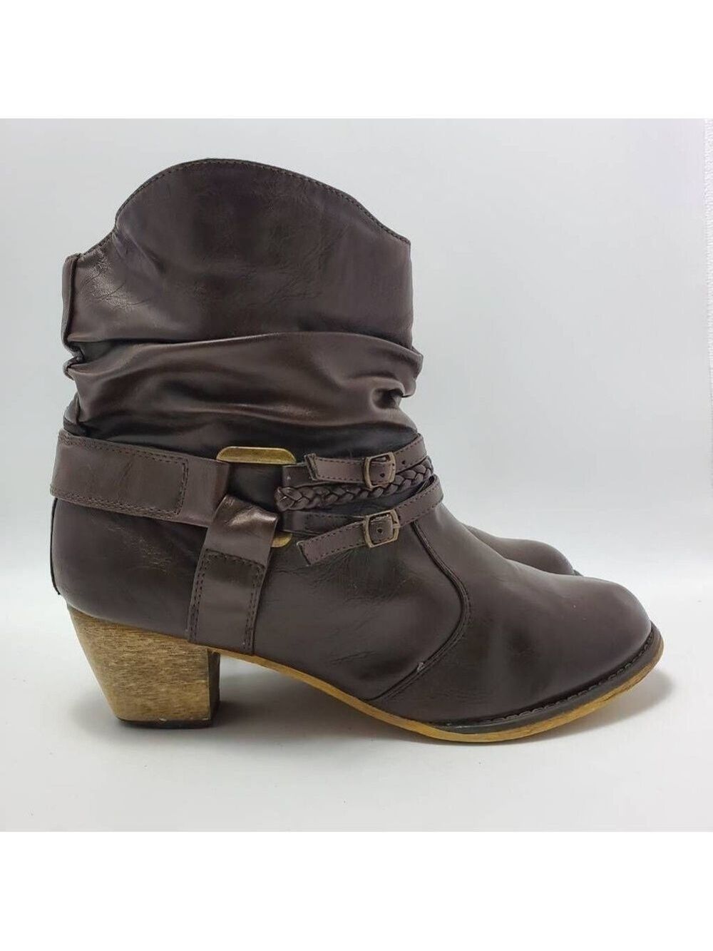 Zune Womens Cherokee Ankle Slouch Boots Booties Brown Cuban Heel Pull On Size 11